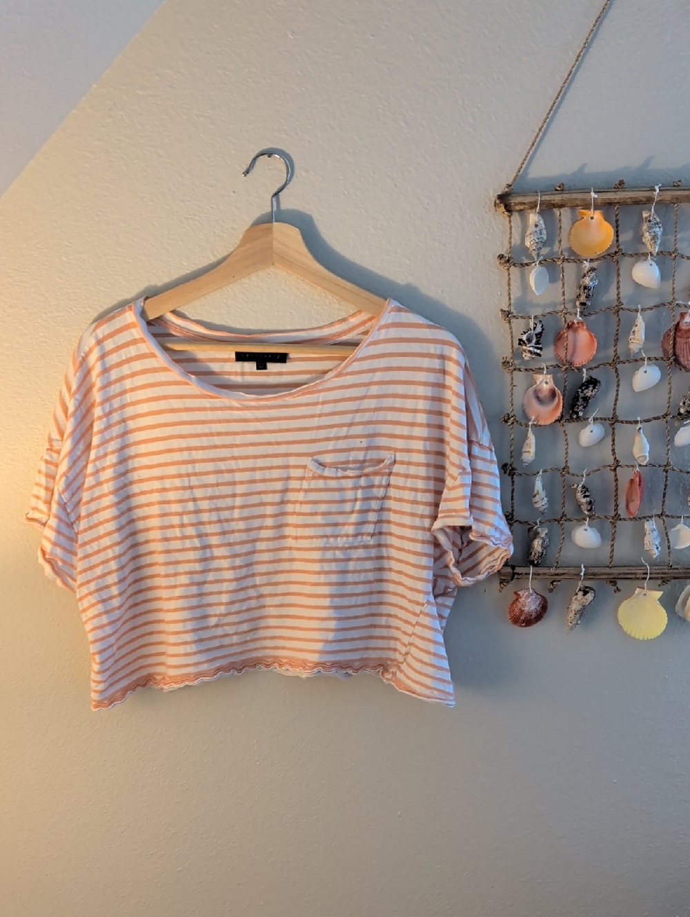 Sanctuary Peach and White Striped Cropped Tee